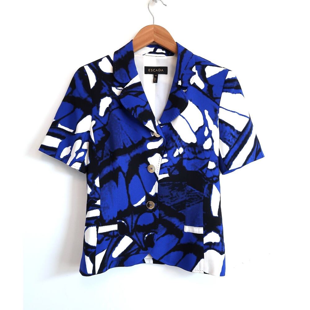 VINTAGE 90s ESCADA Silk Mosaic Print Short Sleeve Blazer Jacket Saks 36 6 $1450
